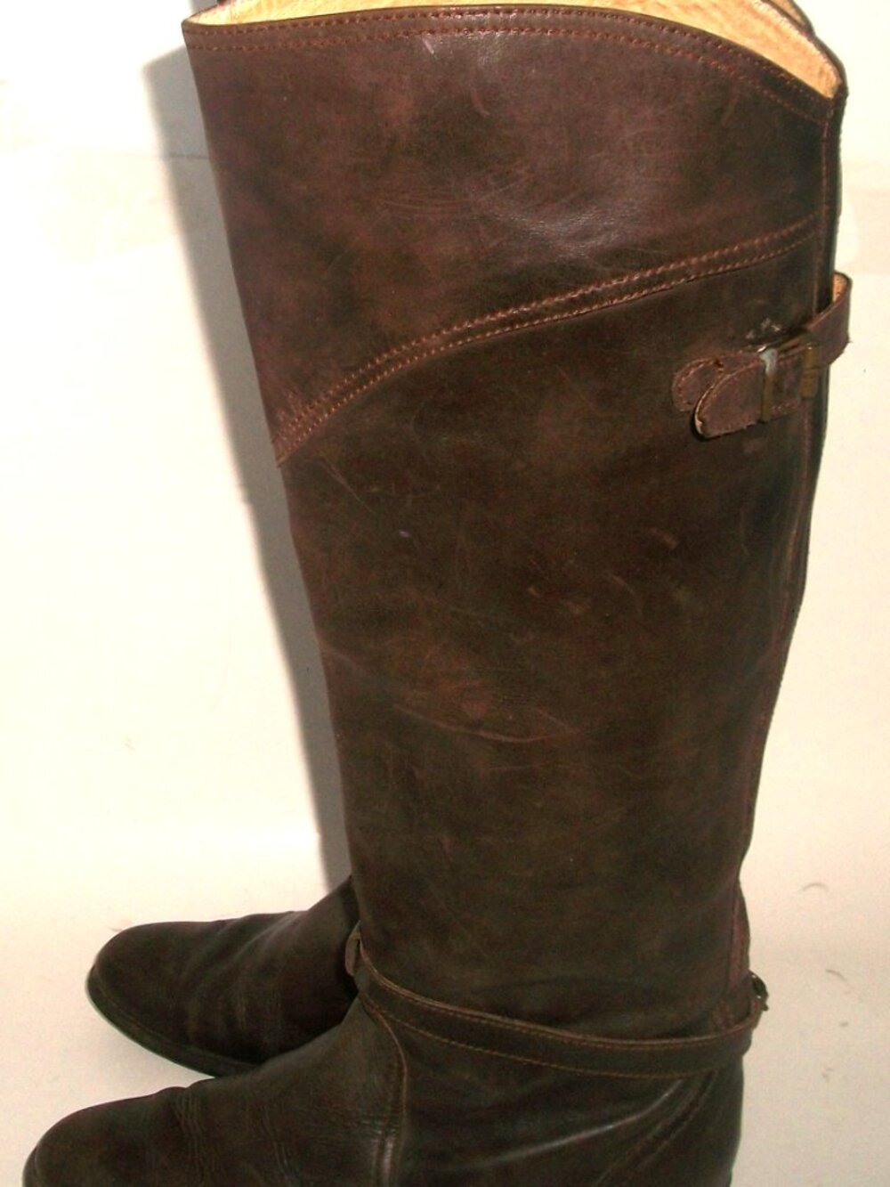FRYE Vtg 60's  Pre-Black Label Brown Leather OTK Boots w Buckled  Belts 8M